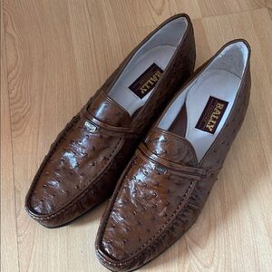 Bally Brown Leather Penny Loafers with Woven Detail